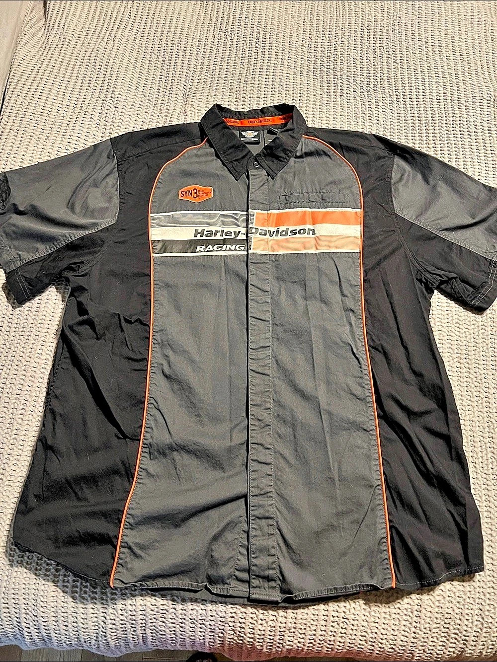 Harley-Davidson Men's SYN3 Colorblocked Short Sleeve Woven Shirt Black & Orange